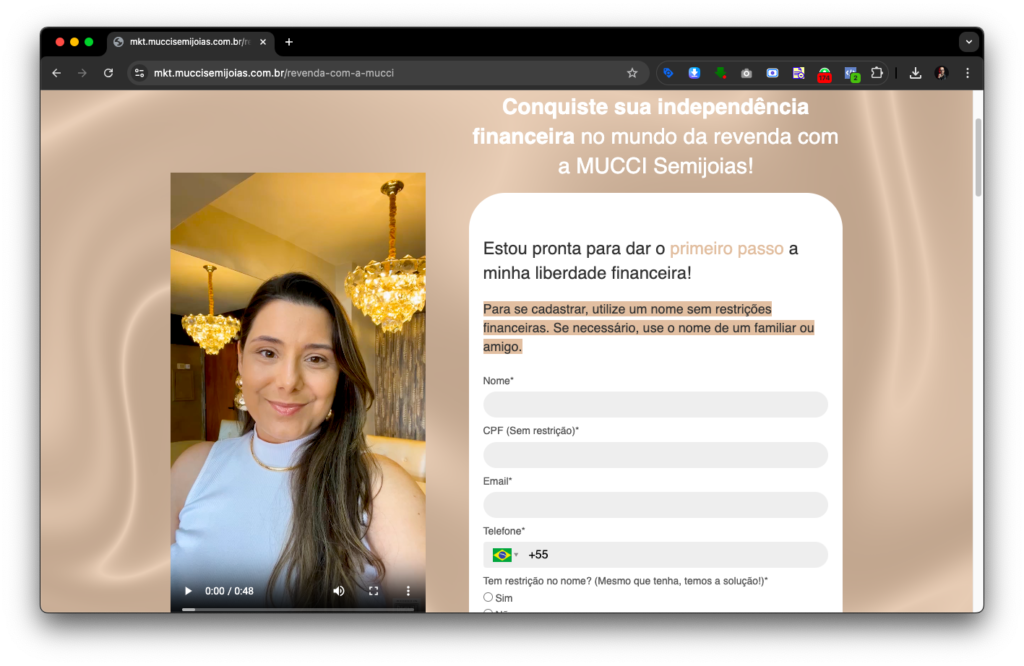 Site de revenda de semijoias Mucci