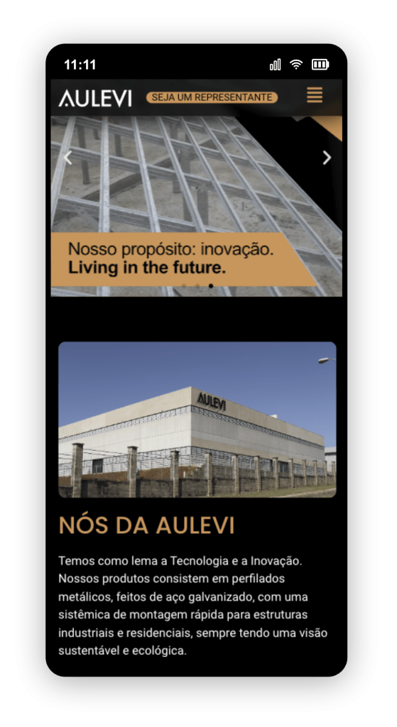 Exemplo de site institucional em tela mobile